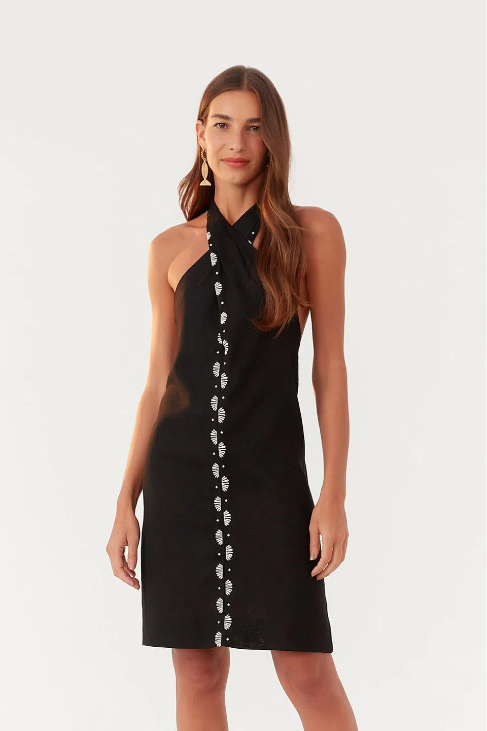 Black Linen Embroidery Shell Dress