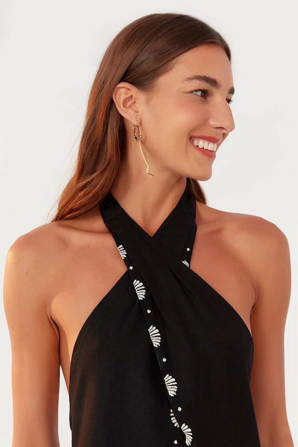 Black Linen Embroidery Shell Dress