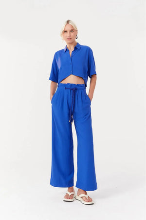 Blue Belted Structred Trousers