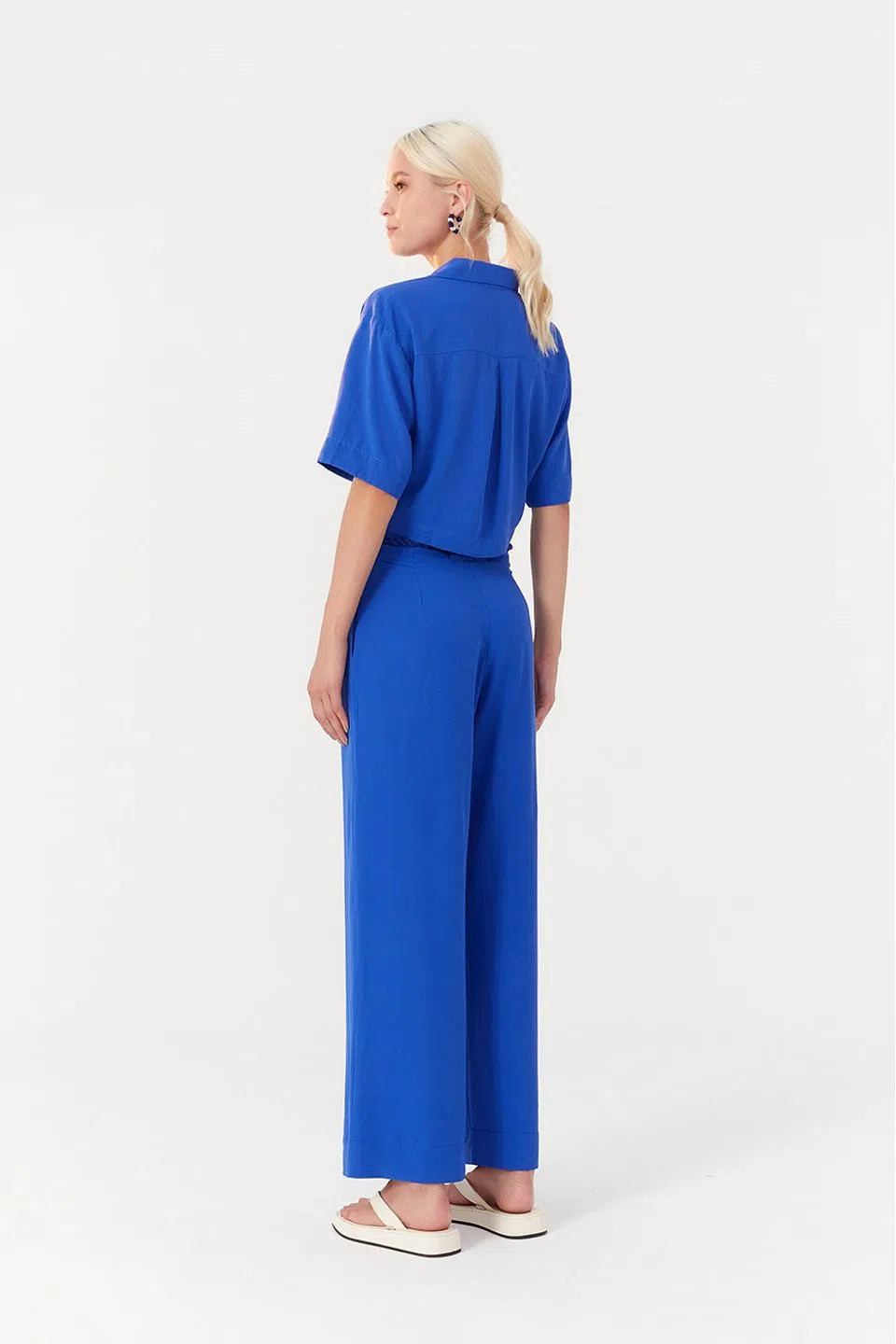 Blue Belted Structred Trousers