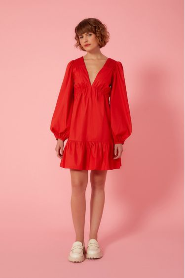 Red Puffy Sleeves Dress