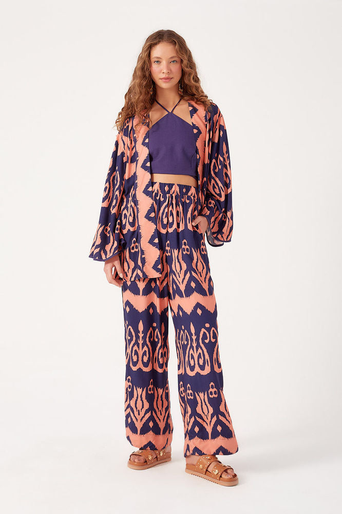 Estampa Bohemia Two Piece Set Kimono+Pants