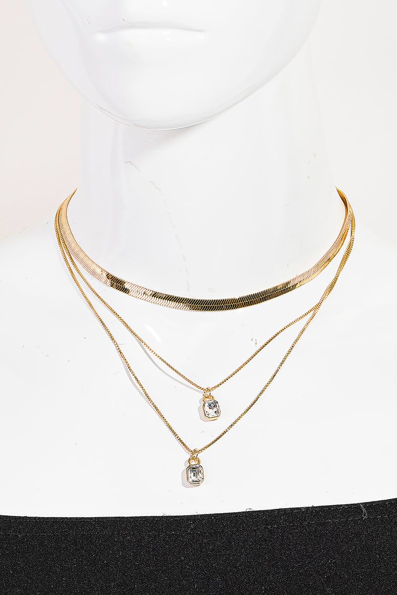 Gold Layered Snake Chain Rhinestone Necklace Set