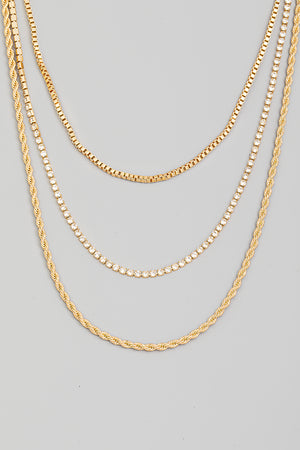 Gold Abssorted Layered Rhinestone Chain Link Necklace
