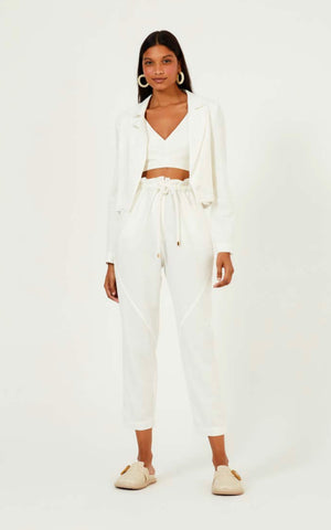 Off White Linen Trousers With Belt